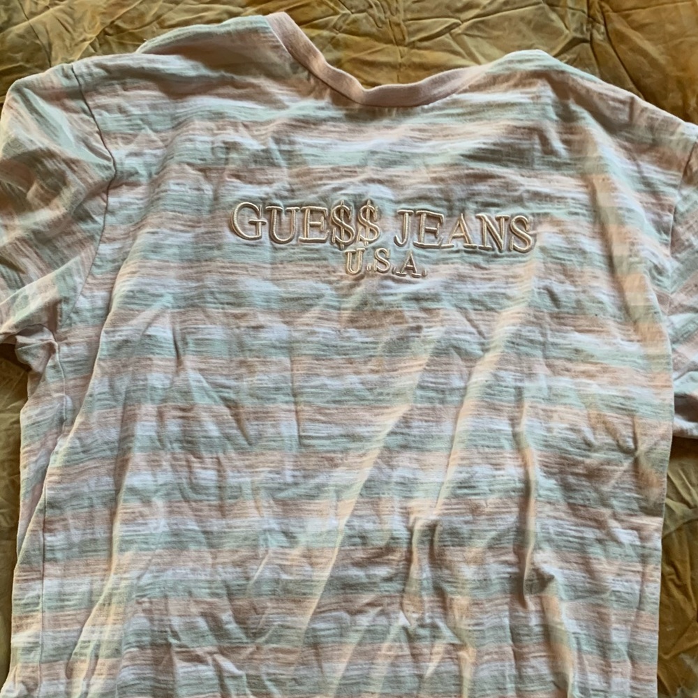 A$AP Guess boxy T in pink/blue/white.